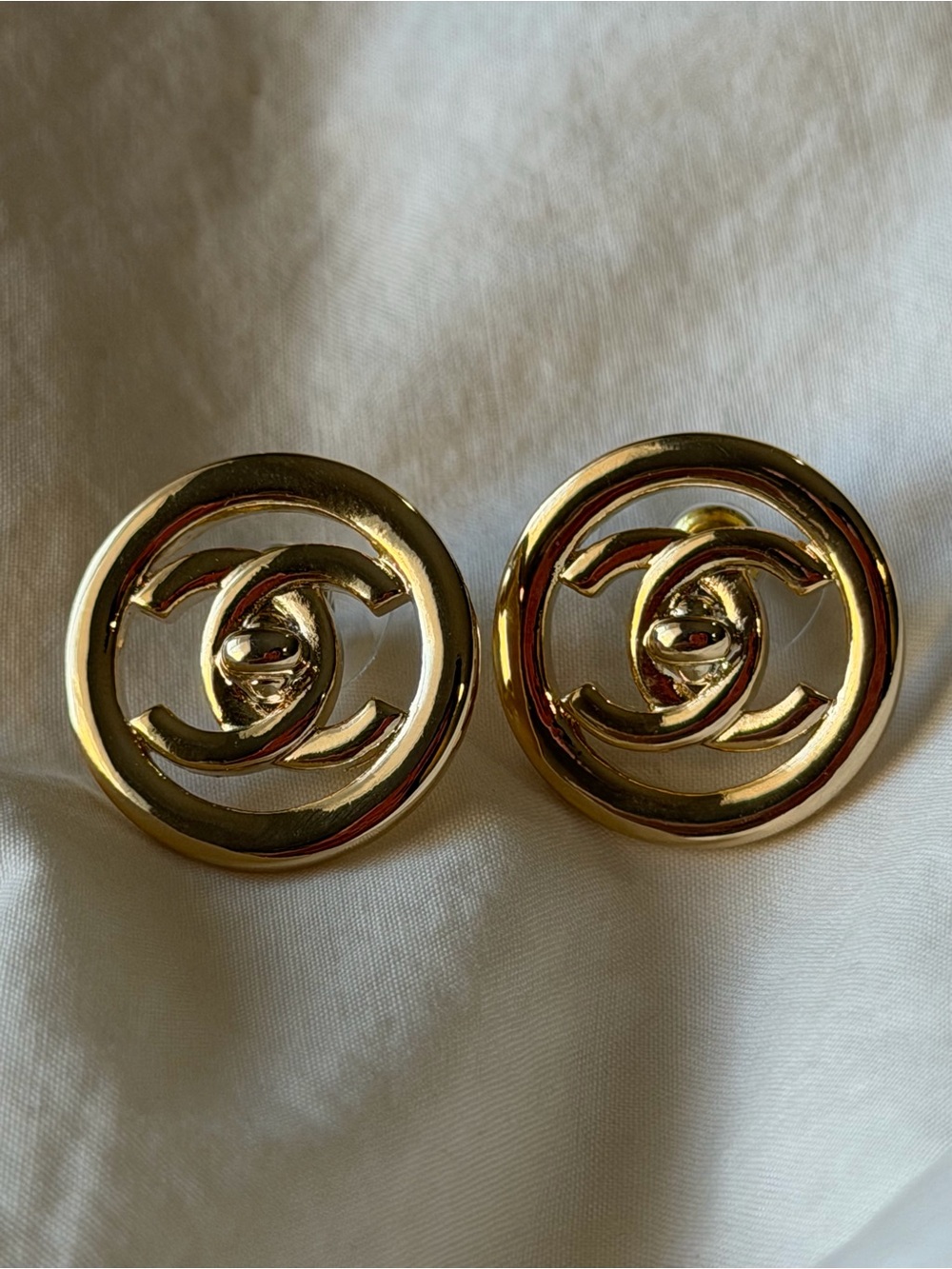 Gold Interlocking Chanel Earrings